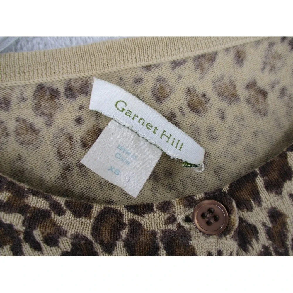 Garnet Hill Sweater XS Cardigan Merino Wool Animal Print Button Front Statement